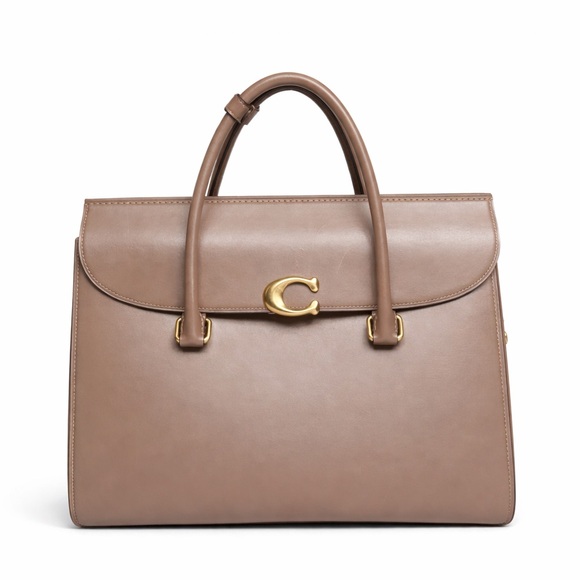 Coach Handbags - Coach Broome Taupe Leather Top-Handle Bag, Genuine Full Grain Leather